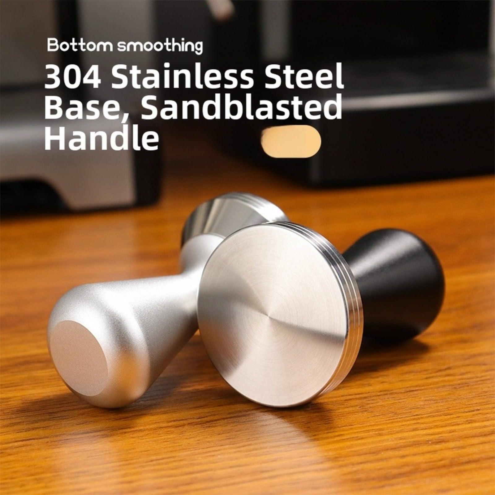 Para Barista Coffee Tamper 51 mm, 53 mm, 58 mm, base de acero inoxidable para máquina de café expreso, portafiltro, herramienta de prensa inferior lisa (53 mm, negro)