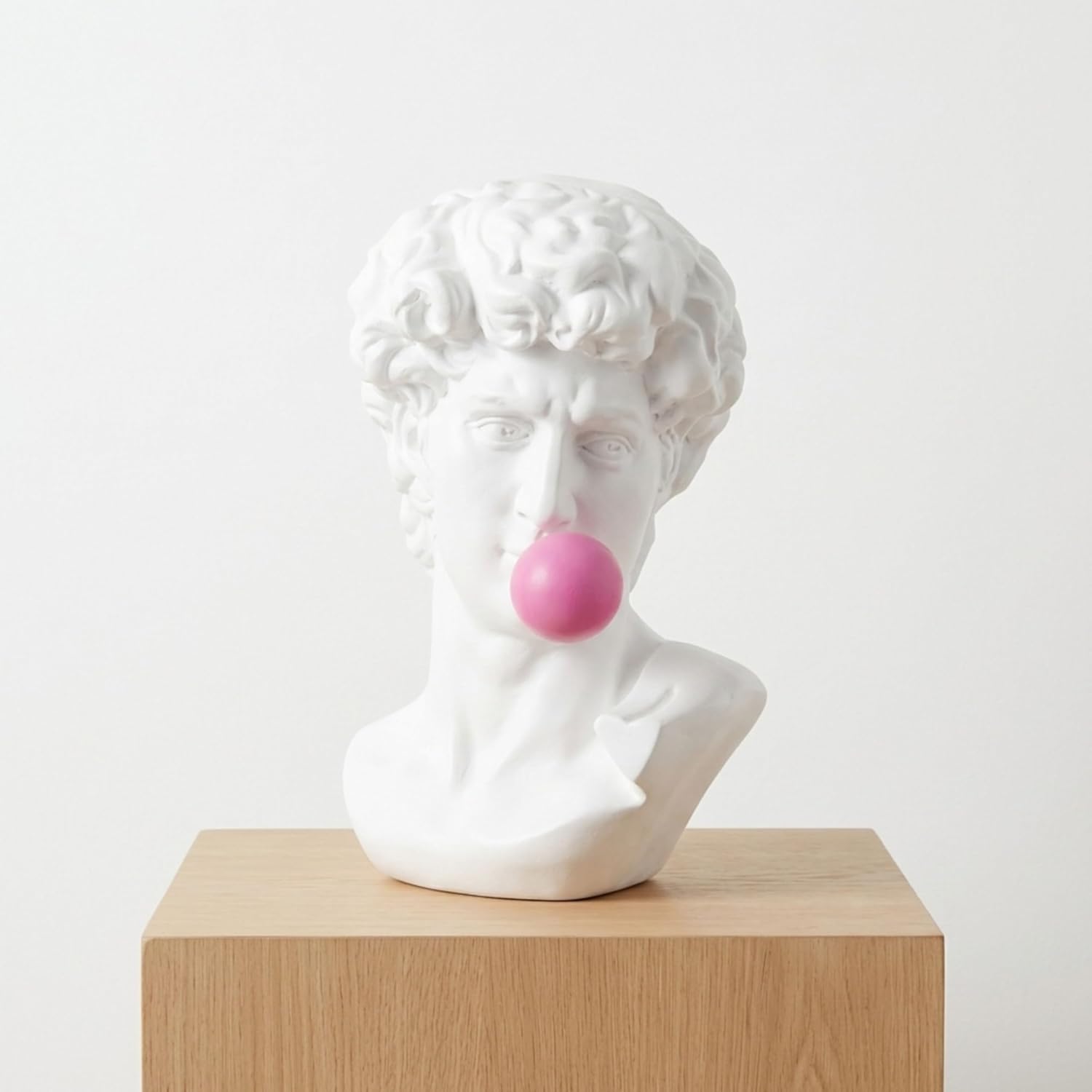Resin Greek God Head Sculpture with Gum Accent for Home Decor - Ornaments for Bathroom, Office, Room and Living Room - Sculptural Figurine for Shelf or Coffee Table Decor Display - 13", White & Pink