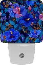 2 Count Hawaiian Hibiscus Floral Blue Plug in Night Light, LED Nightlights with Smart Dusk to Dawn Sensor for Kids, Nursery, Bedroom, Bathroom,Hallway, Stairs, Kitchen