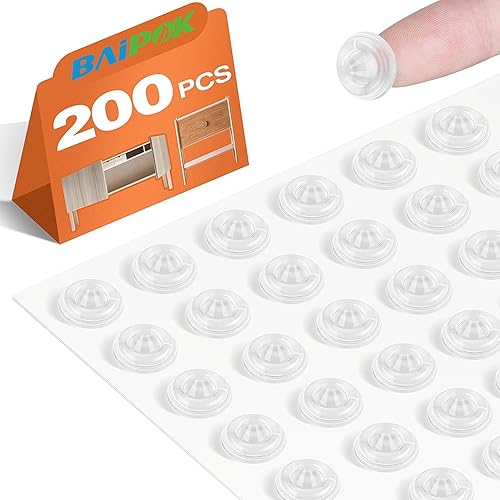 Miniatura 15 de Parachoques para puerta de gabinete, 100 piezas de almohadillas de goma autoadhesivas con amortiguación de sonido, puntos circulares de doble