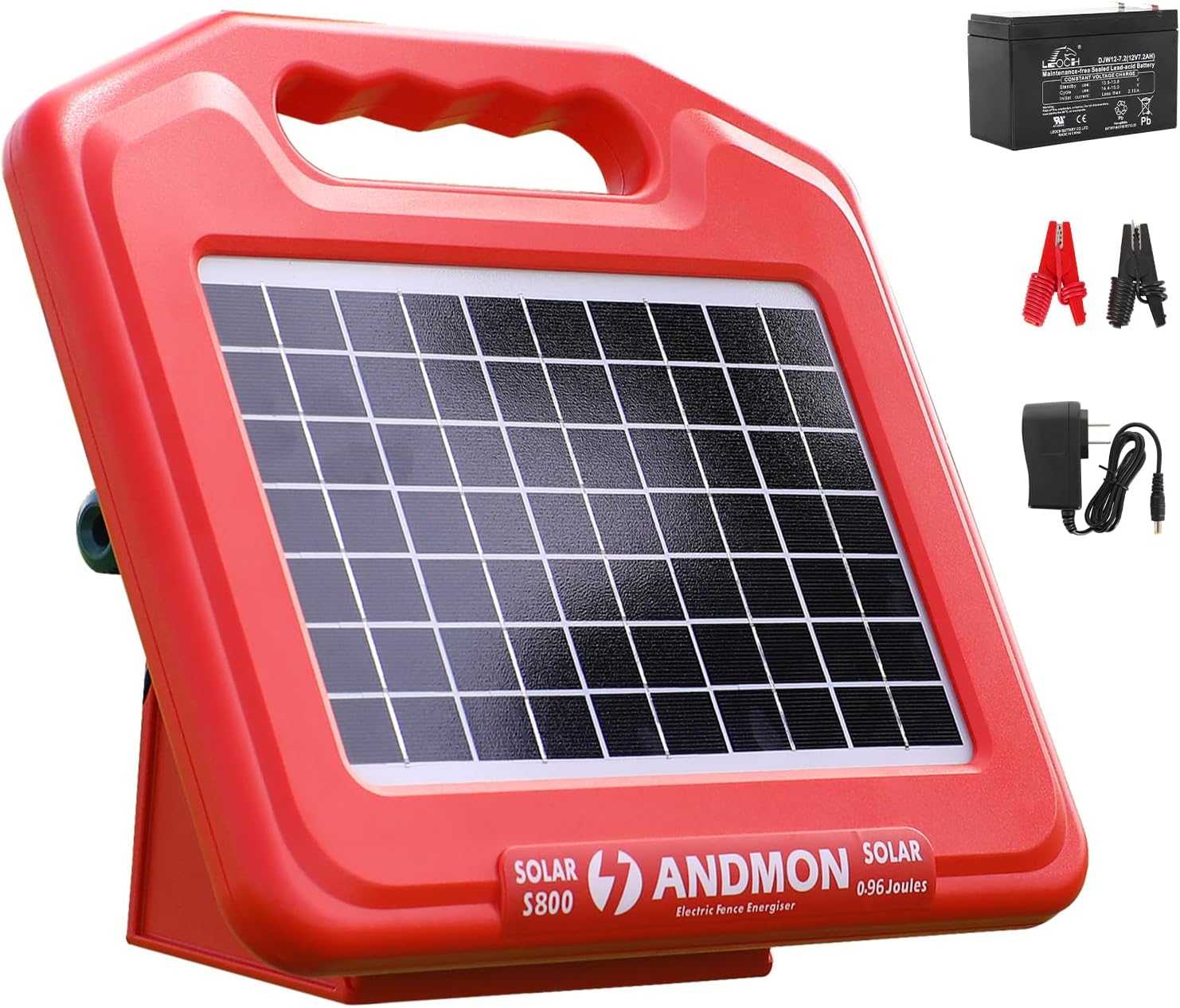 Andmon 50 Miles Solar Electric Fence Charger, 0.95 Joule High-Power Solar Fence Charger for Livestock, Horses, and Wildlife Control, Solar Electric Fence with Easy Installation