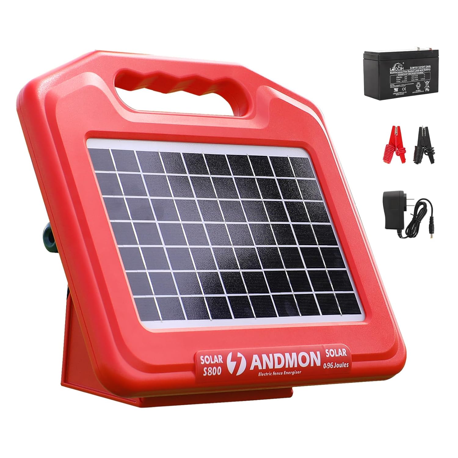 Andmon 50 Miles Solar Electric Fence Charger, 0.95 Joule High-Power Solar Fence Charger for Livestock, Horses, and Wildlife Control, Solar Electric Fence with Easy Installation