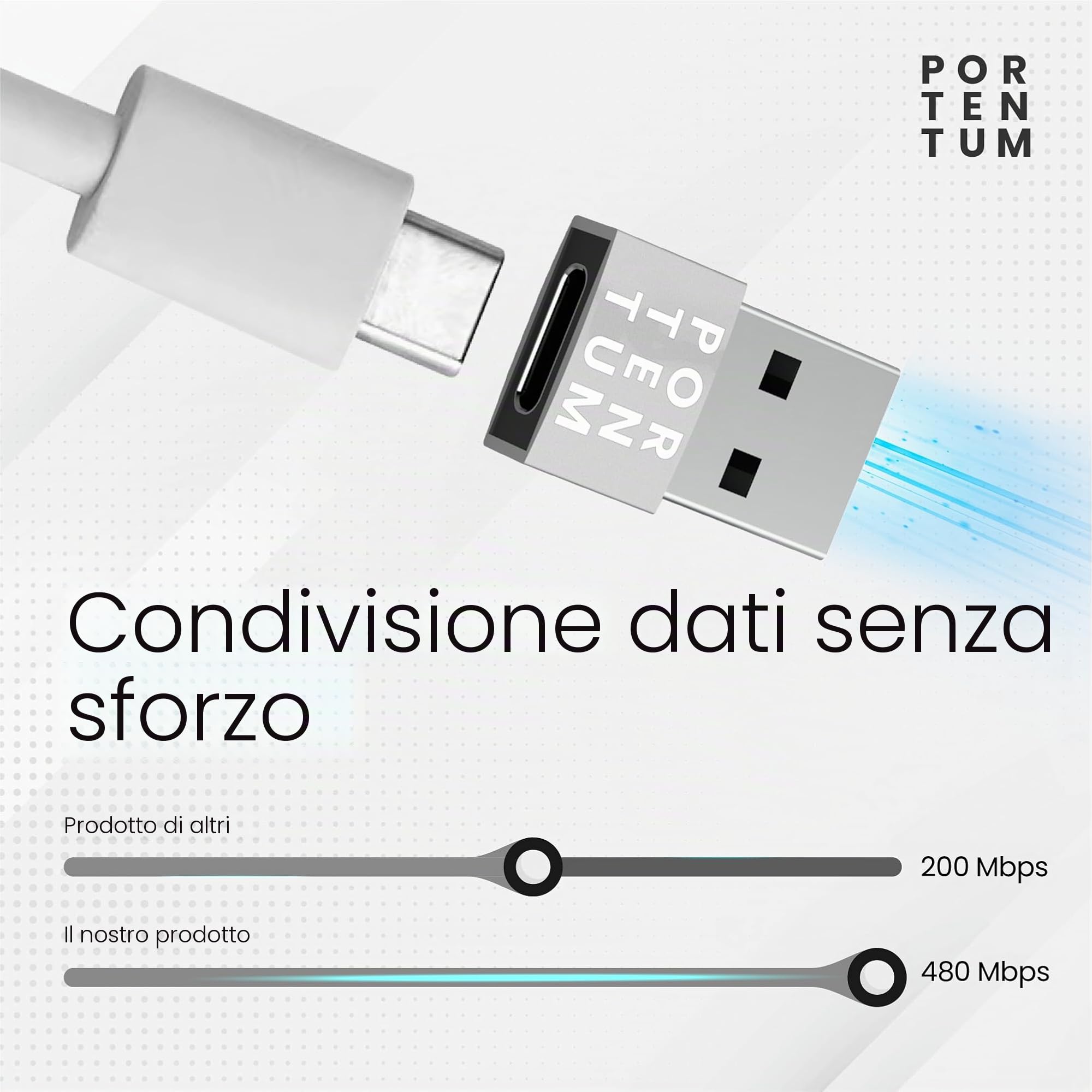 PORTENTUM Adattatore USB C Femmina a USB A Maschio 2.0 480 MB Zinco
