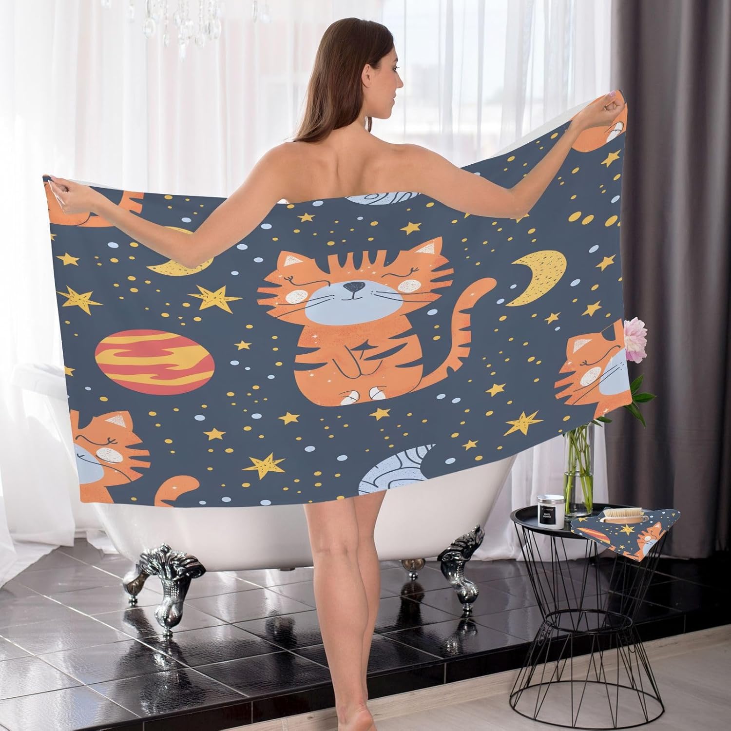 Hand Towels Premium Soft and Highly Absorbent Red Tiger Hugged The Moon 2 Pcs Towels for Bathroom Set 100% Cotton Decorative Face Towels