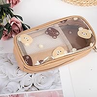Vista 7 de Estuche de lápices de oso marrón, estuche Kawaii Stationary, estuche transparente para lápices escolar, caja de cosméticos, estuches lindos