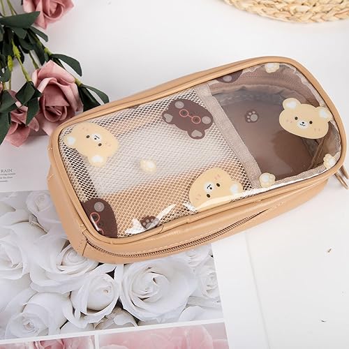 Miniatura 7 de Estuche de lápices de oso marrón, estuche Kawaii Stationary, estuche transparente para lápices escolar, caja de cosméticos, estuches lindos para
