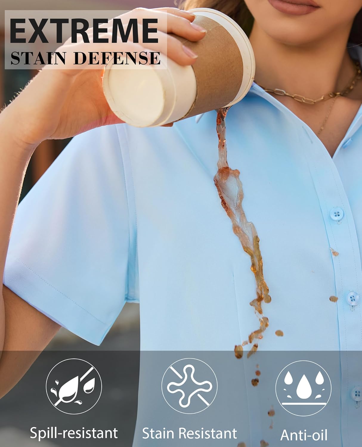 siliteelon Button Down Shirts for Women Stain Shield Short Sleeve Dress Shirt Wrinkle Free Work Business Office Blouses - Image 4