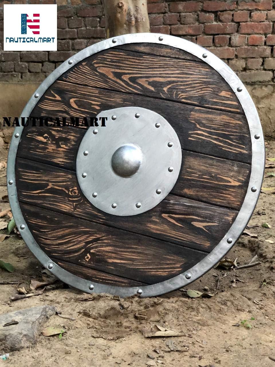 Nautical-Mart Aged Wood Viking Shield Old Wooden Vikings Shield - SCA/LARP/Norse/Norway/Antique/Armor
