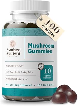 Mother Nutrient Mushroom Supplement Gummies- Pure Extract Multi Mushrooms Supplement- Chaga, Reishi, Cordyceps & Lions Mane - 50 Day Supply Chewable Gummies 100 pcs