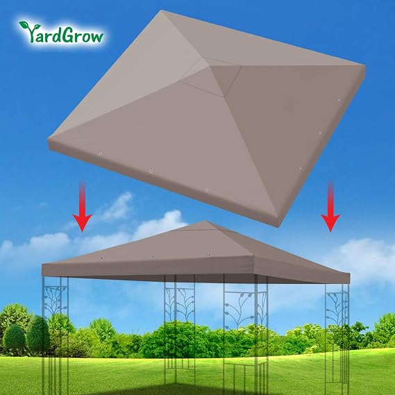 YardGrow 10x10 FT Gazebo Replacement Canopy Top Cover Single Tiered Patio Sunshade Upgraded UV Protection, Canopy Cover ONLY (Taupe)