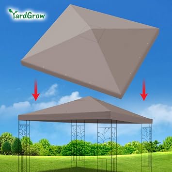 YardGrow 10x10 FT Gazebo Replacement Canopy Top Cover Single Tiered Patio Sunshade Upgraded UV Protection, Canopy Cover ONLY (Taupe)