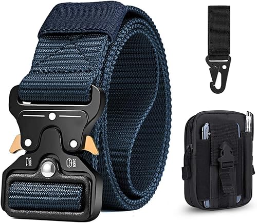 BESTKEE Cinturón táctico para hombre, cinturón de hebilla de estilo militar resistente de 1.5 pulgadas, regalo con bolsa táctica Molle y ganchos
