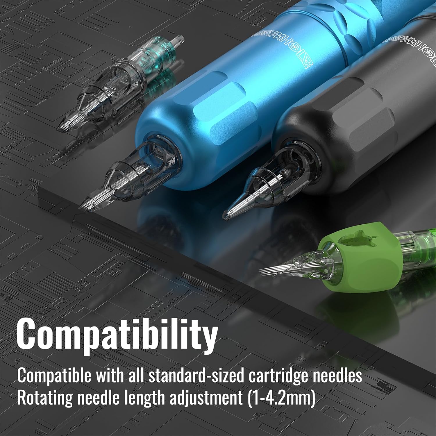 Wormhole Tattoo Kit Wireless Tattoo Gun Kit 2pcs Cordless Tattoo Pen 20pcs Tattoo Cartridge Needles Complete Tattoo Machine Kit for Beginners WTK378