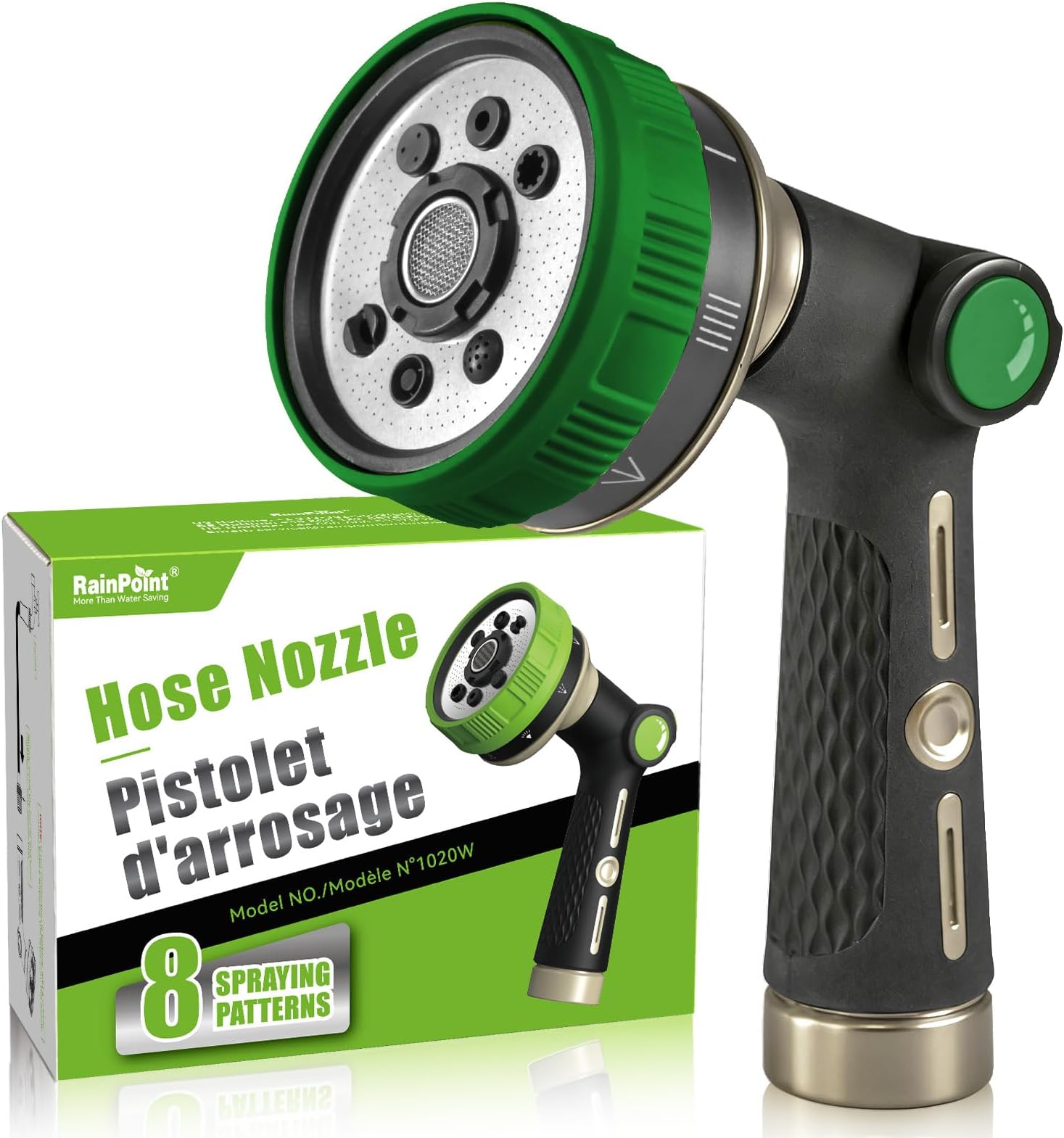 Hose Sprayer Nzzle Heavy Duty - 8 Spray Patterns Garden Hose Nozzle with Adjustable Flow Control for Watering Plants, Washing Cars,Washing Pets, Thumb Control (Olive Green)