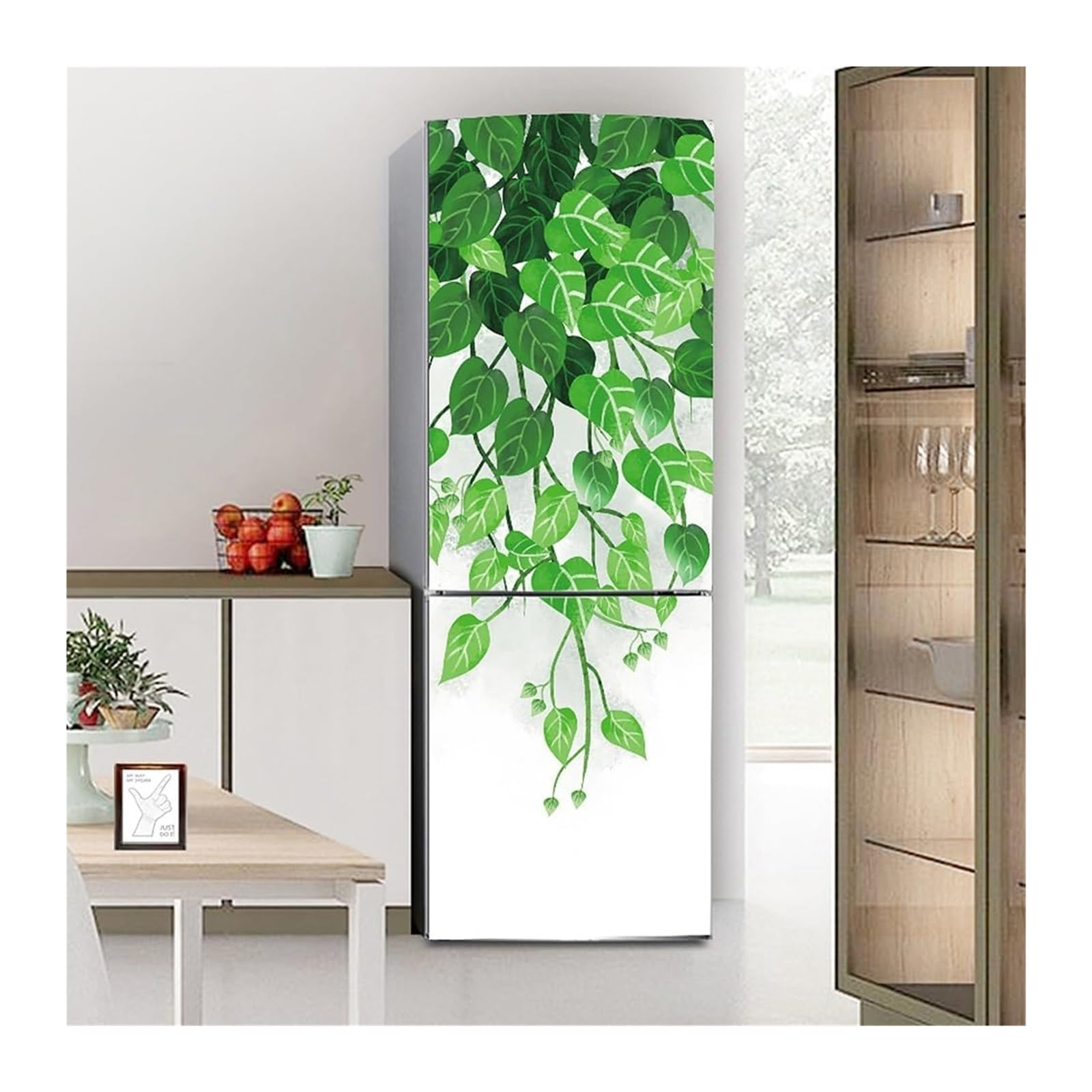 GDHKDDFL Minimalist, luxury-inspired fridge decals, Fridge Sticker Full Covering Door Covers Skins Wall Stickers for Kitchen Decal, Green Leaves Spring(S: 60x150 cm)