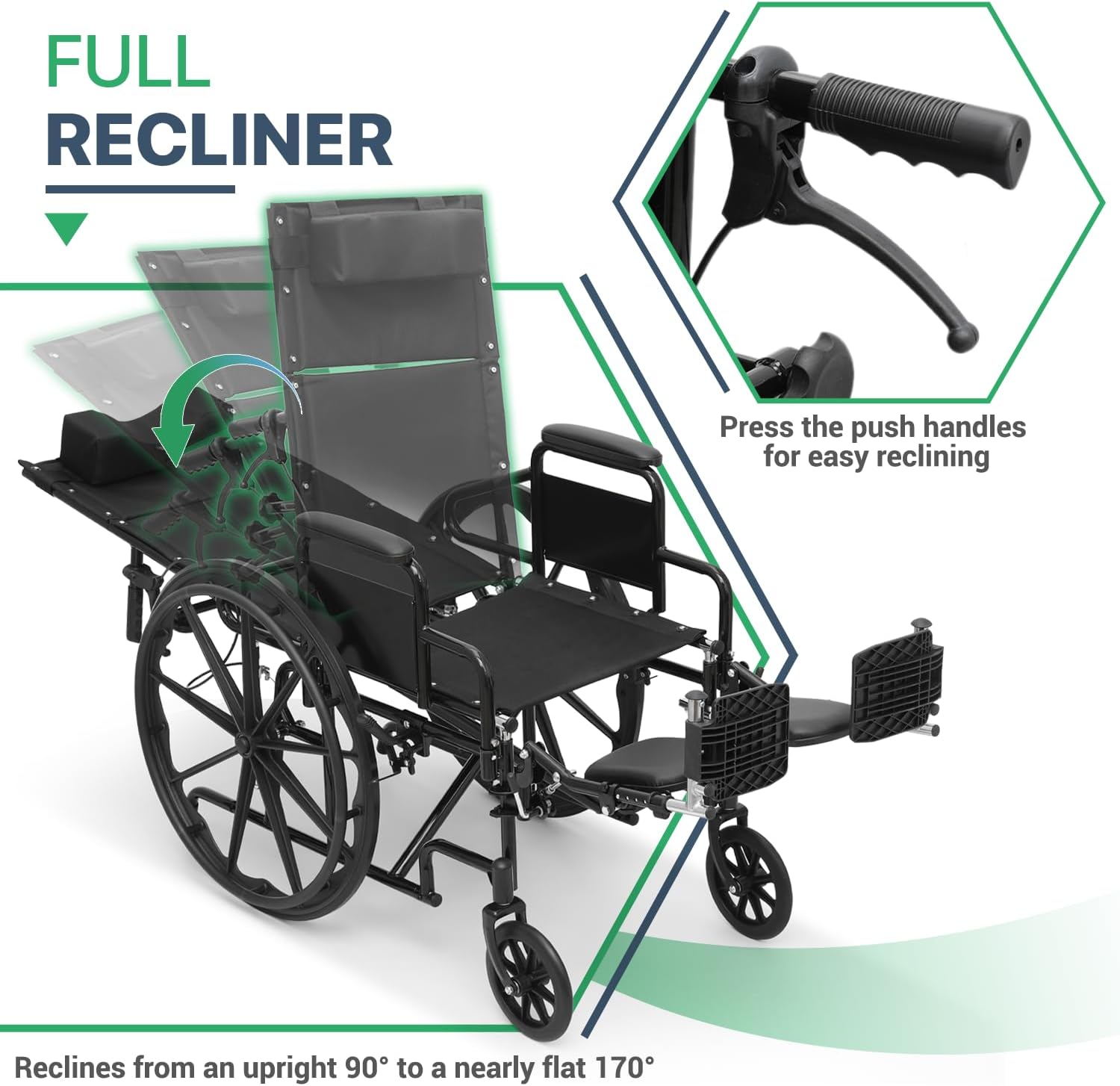 Magshion High-Back Foldable Wheelchair for Adults 300-Lbs, Reclining Folding Self-Propelled All-Terrain Heavy-Duty Wheel Chair for Seniors with Desk-Length Arms