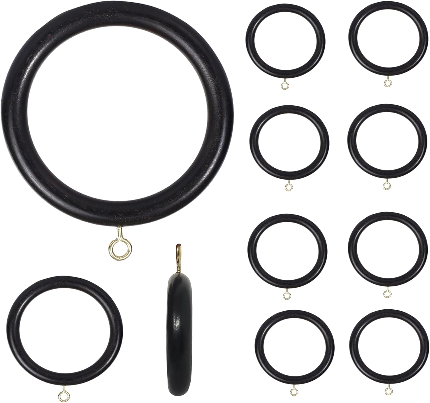 Wooden Curtain Rings 3.5" Outer Diameter, 2.5" Inner, Black Buffed Finish – 100 Pack Large Decorative Drapery Rings for Rods – Durable, Smooth Glide