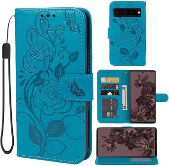 Case for Pixel 7 Pro, for Google 7 Pro GE2AE Wallet Case, Flower Leather Flip Credit Card Holder Stand Phone Cover Cases for Google Pixel 7 Pro Blue