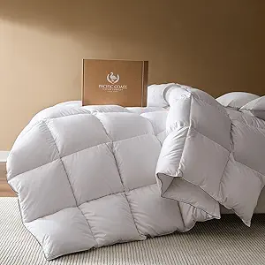 PACIFIC COAST Goose Down Fiber Comforters King Size Duvet Insert, All Season White Comforter, 3D Hidden-Stitch Baffle Box Design, 8 Tabs, Gifts for Women/Men, Extra Fluffy Luxury Duvet (106"x90")