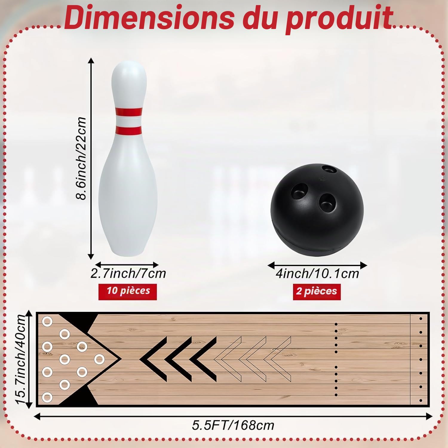 Mini jeu de bowling intérieur extérieur avec piste, quilles et balle, ensemble complet