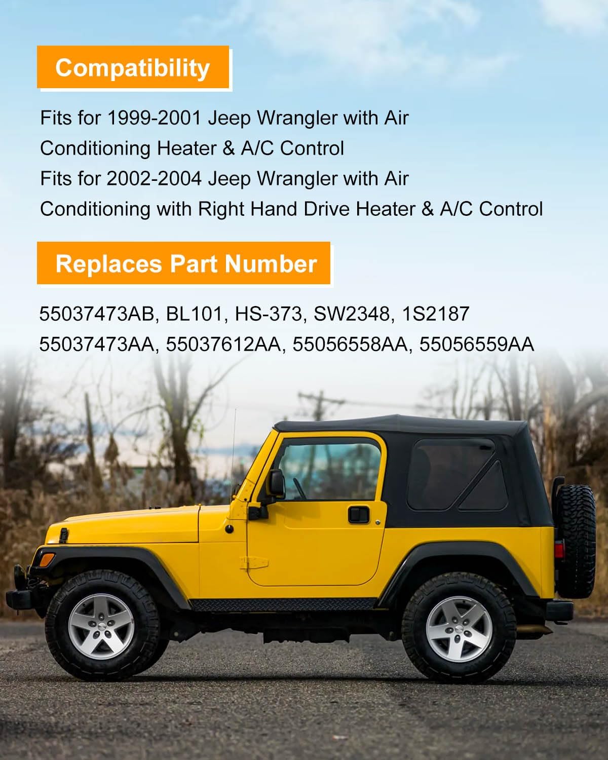 HS-373 Climate Control Module Compatible with Jeep Wrangler TJ 1999-2004, HVAC Control Module with Blower Motor Switch, A/C Heater Control Switch Replace SW2348 55037473AB, A/C Heater Control Panel