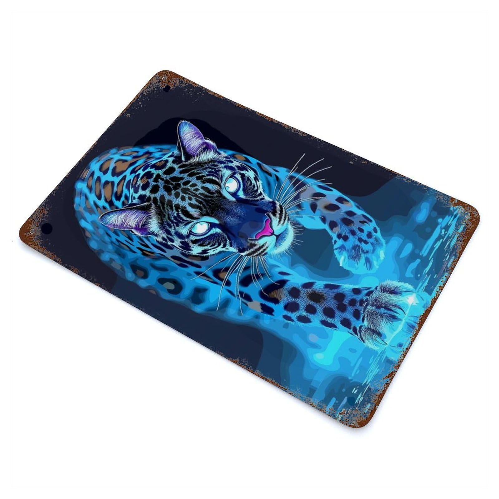 Electric Blue Jaguar 11.8"x7.9" Rusty Metal Tin Sign, Shabby Chic Decor for Bistro, Counter And Cafe Decor