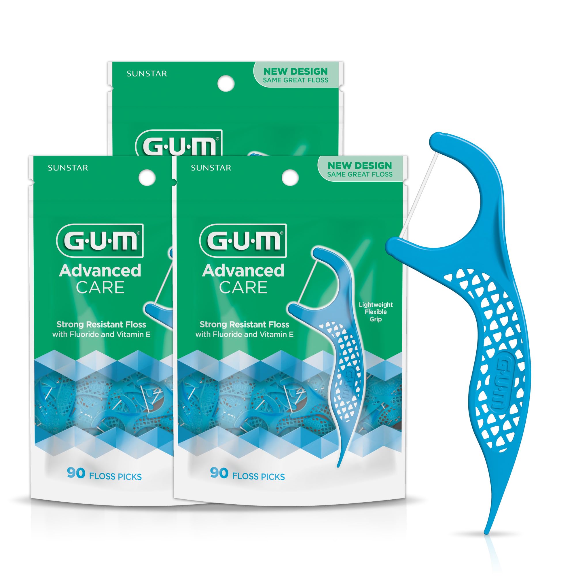 GUM Advanced Care Floss Picks - Dental Flossers for Adults with Vitamin E and Fluoride - Extra Strong