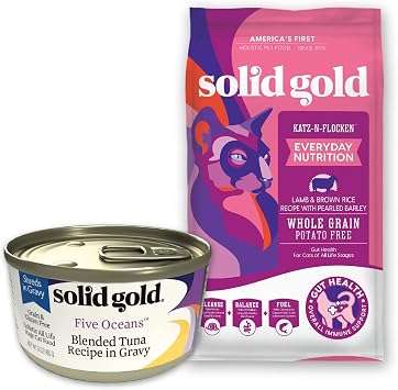 Solid Gold Katz N Flocken - Dry Cat Food with Lamb, Rice & Pearled Barley - Digestive Probiotics for Cats - Shreds in Gravy - Canned Wet Cat Food - Grain & Gluten Free Shreds with Gravy