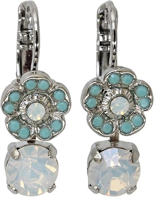 Mariana Rhodium Plated Aegean Coast Floral Floret Drop Small Crystal Earrings, Blue White E-1211-4006-RO