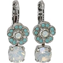 Mariana Rhodium Plated Aegean Coast Floral Floret Drop Small Crystal Earrings, Blue White E-1211-4006-RO