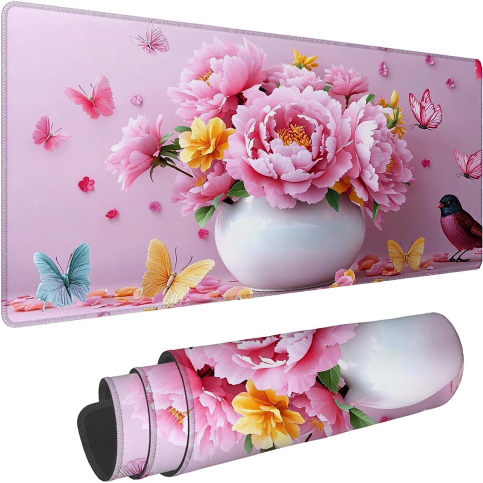 Gamingowa podkładka pod mysz 1200 x 600 x 3 mm, XXL, wodoszczelna, odporna na ścieranie, z przyszytymi krawędziami, różowa, podkładka na biurko, poprawia prędkość i precyzję, pod laptopa, komputer