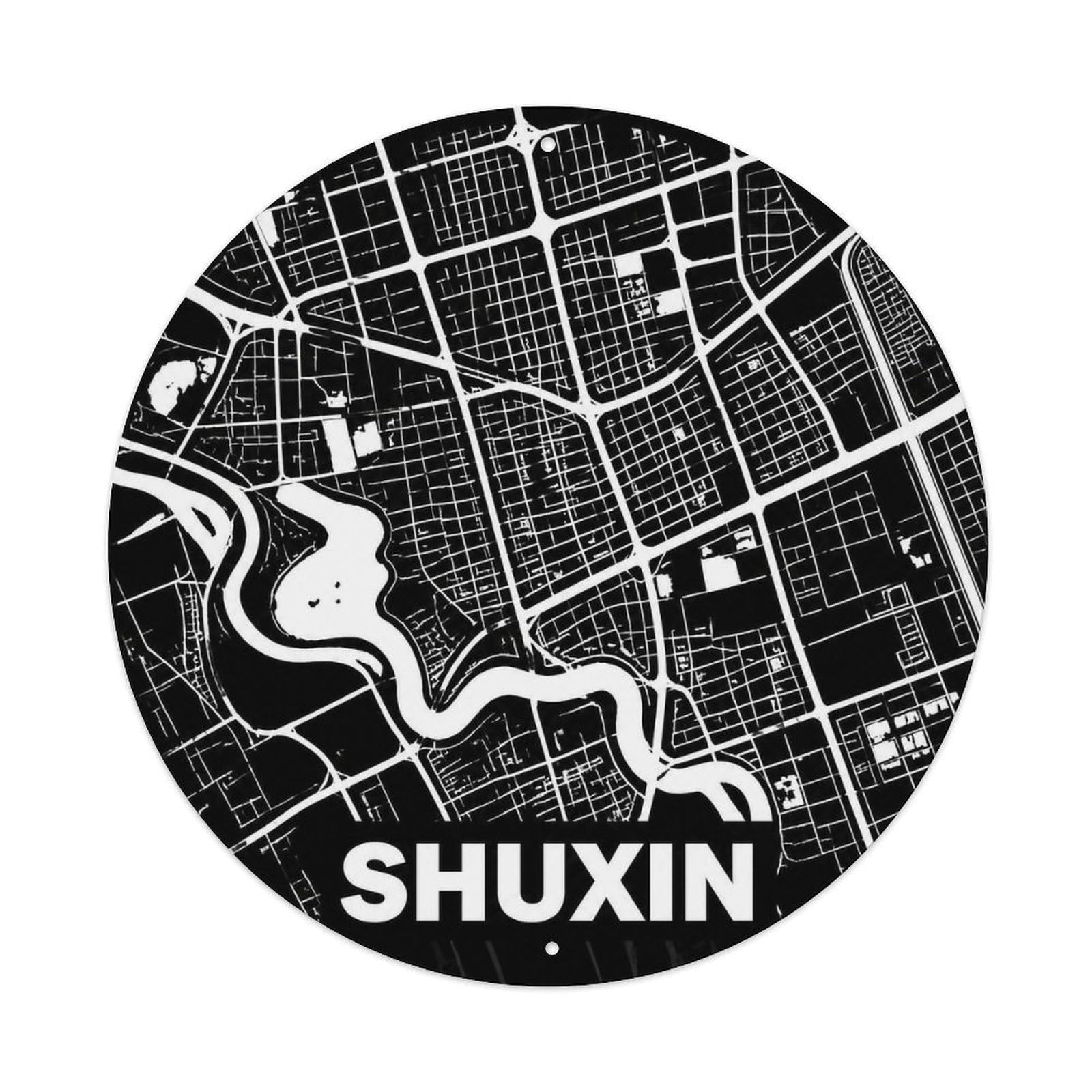 Okngb Style Shuxin Map Shanghai Retro Landmark Riverfront Detail Metal Tin Sign Plaque Wall Decor For Cafe, Man Cave, Club Bar, Office, Home Garden Round Metal Poster 8X8inch