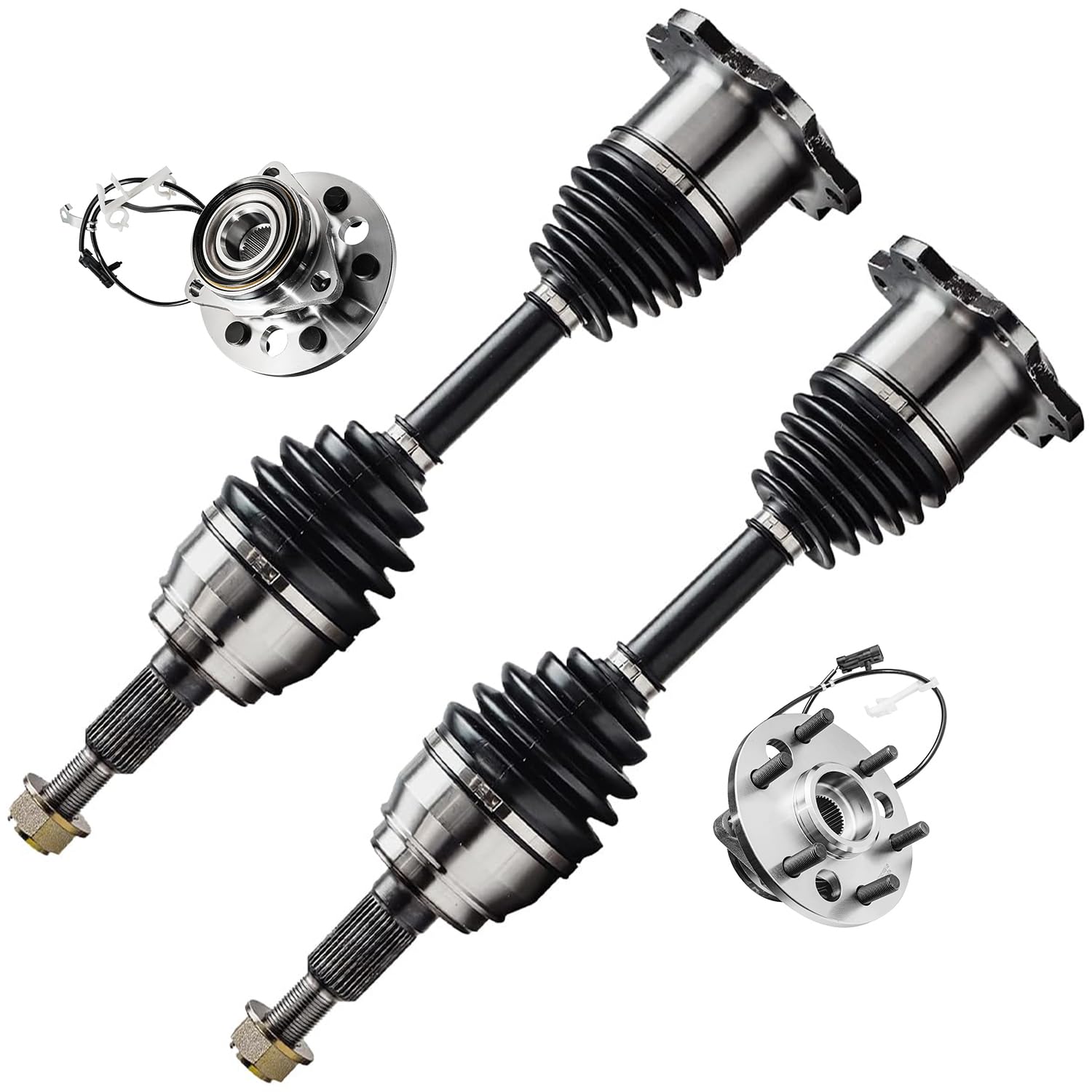 Detroit Axle - Front Complete Wheel Hub and Bearings Assembly CV Axle Shafts Replacement for Chevy GMC Tahoe Yukon K1500 K2500 Escalade - 4pc Set