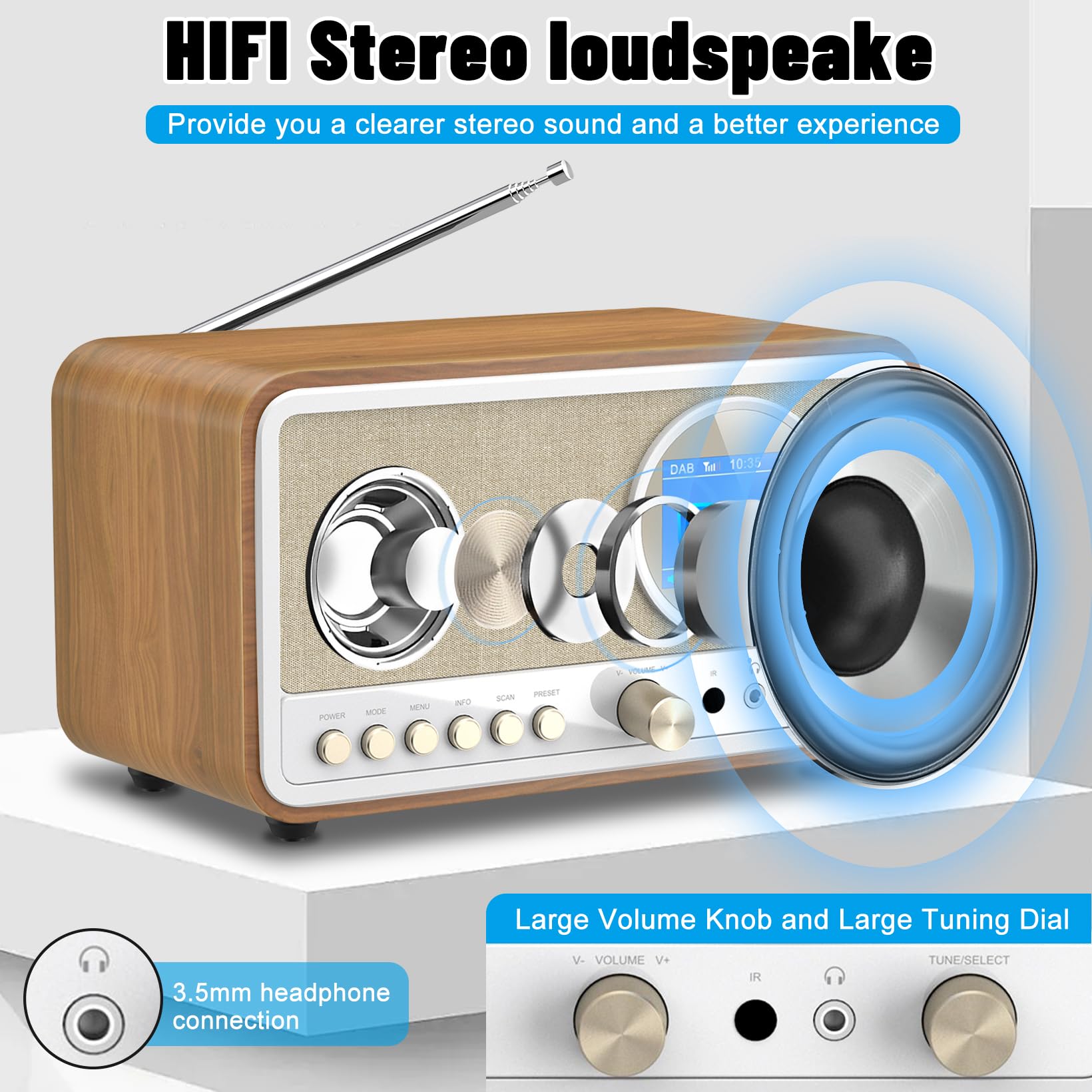 Radio DAB+/FM con Bluetooth, Radio Digital de Cocina, Radio Despertador con Mando a Distancia, Negro