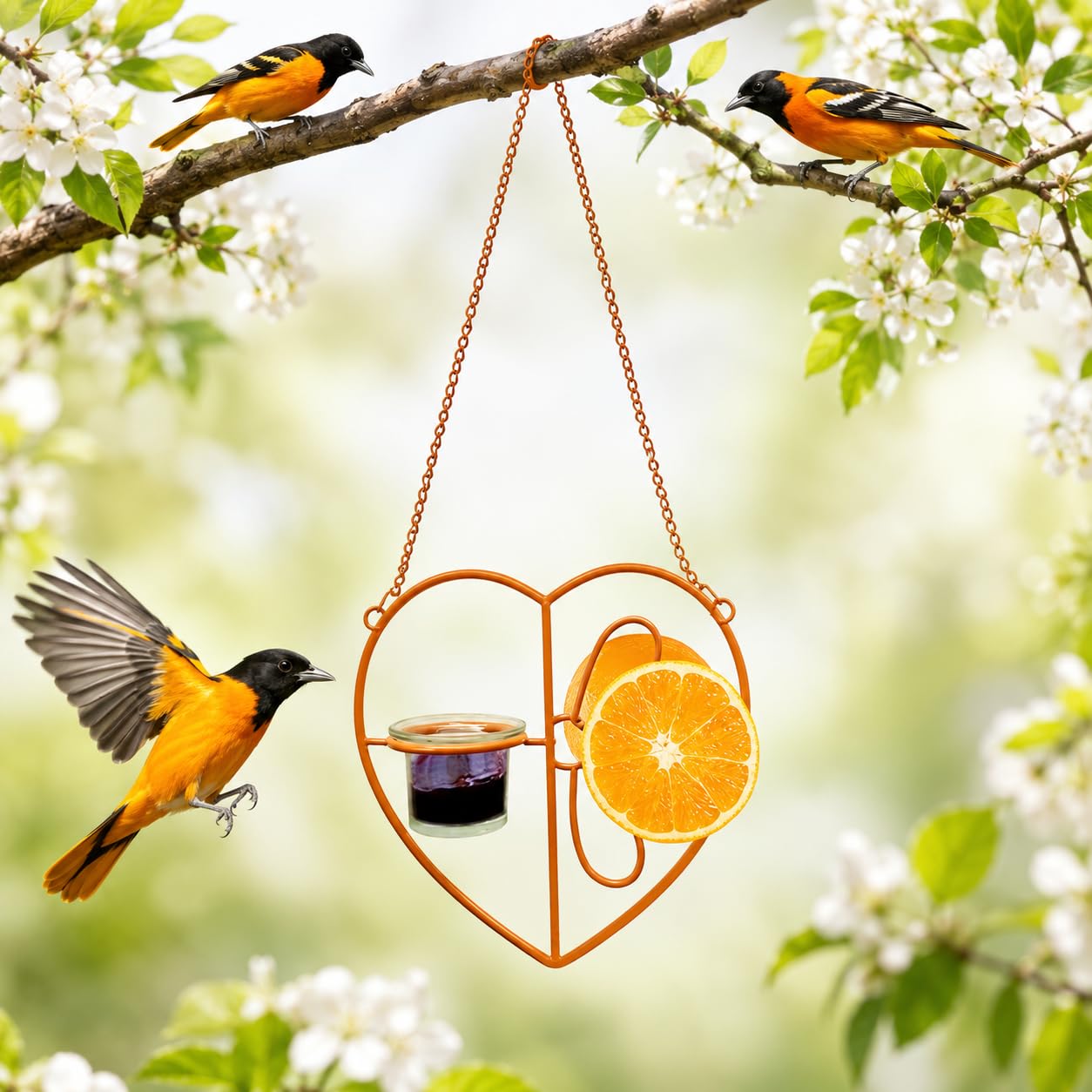 Mangeoire à oiseaux Oriole en métal suspendue pour fruits et gelée