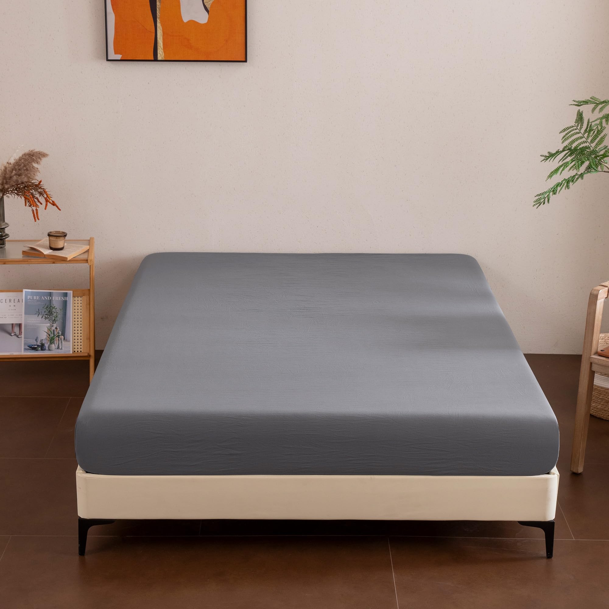 Sonive Super King Fitted Sheet, Breathable Deep Pocket Microfiber, All-Around Elastic Fade Resistant Bed Sheet, Easy Care OEKO-TEX Certified 180x200cm, Grey