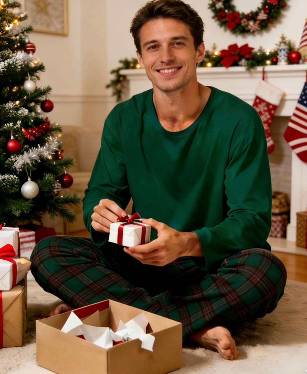 Yoimira Mens Pajama Set-Soft Cotton Long Sleeve 2-Piece Pjs Comfy Sleepwear Loungewear with Pockets - Image 3