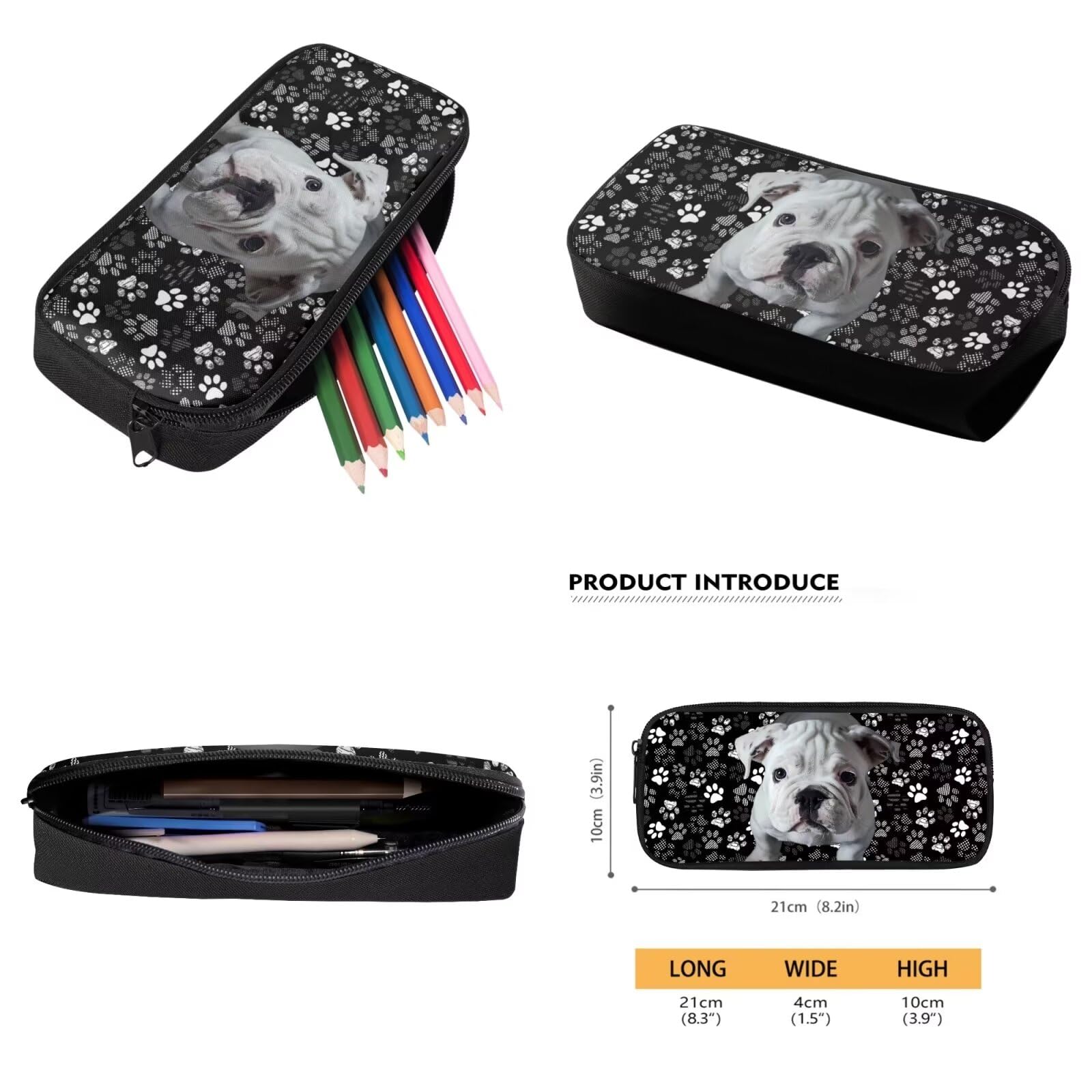 Poceacles Zaino scolastico con borsa per il pranzo e astuccio per ragazze e bambini, set da 3 pezzi, borsa per la scuola Mochila Escolar para NiñAs, Zampa Bulldog Francese