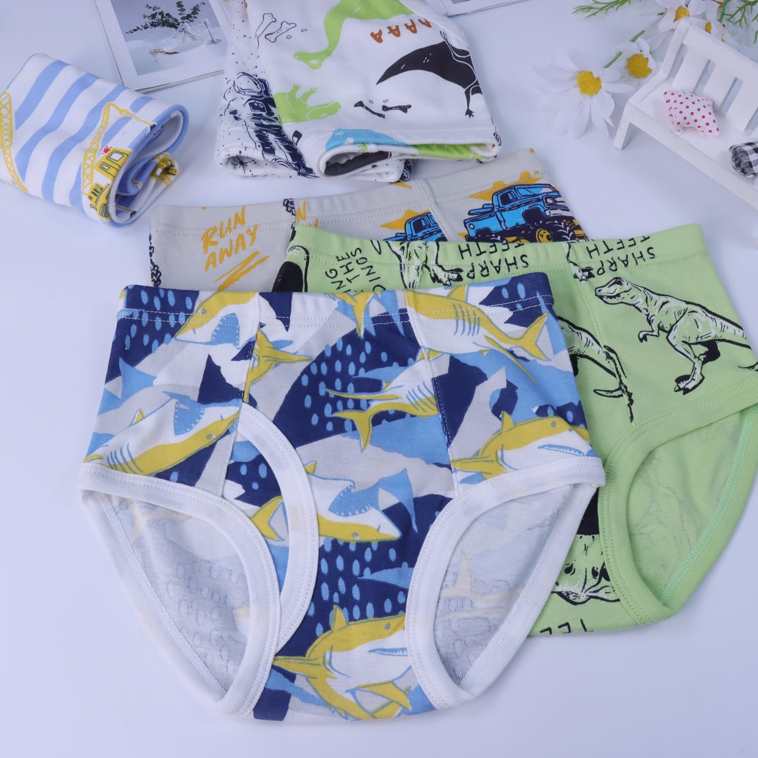 Finihen Boys Soft Cotton Underwear For Toddler Boy Truck Dinosaur Multipacks Briefs Children Undies - Image 3