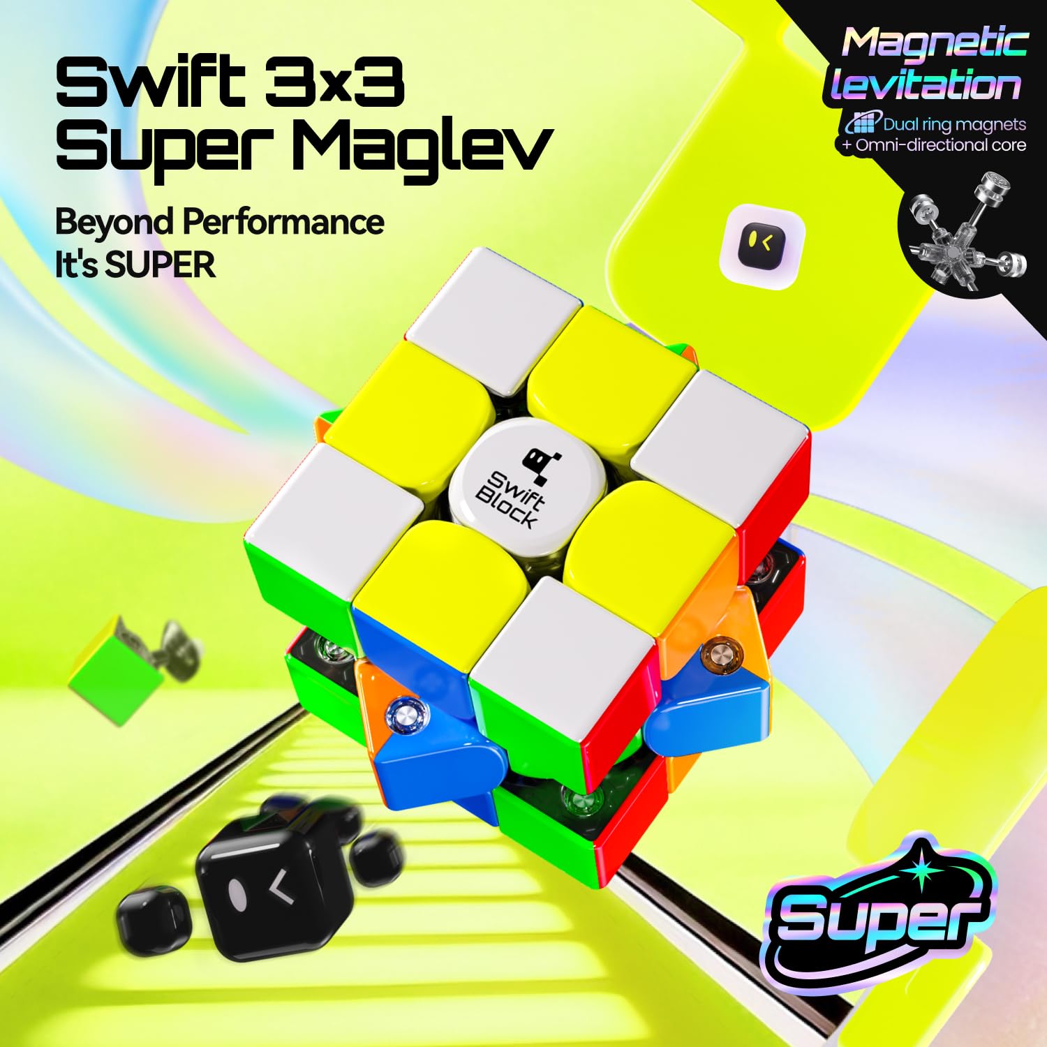 Swift 3x3 Super Maglev Speed Cube, Super Magnetic Levitation & Superior Handfeel, Puzzle Game Brain Teasers Toy for Kids Beginners Holiday Birthday Gifts, Swift Block 2026 Flagship UV Version - 2