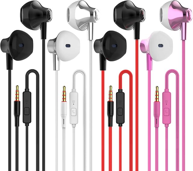 YENIE Wired Earbuds 4Pack in-Ear Headphones,with Heavy Bass Microphone,High Definition Quality Earphones for Android, iPhone, iPad, Laptops, MP3 and Most 3.5mm Interface.