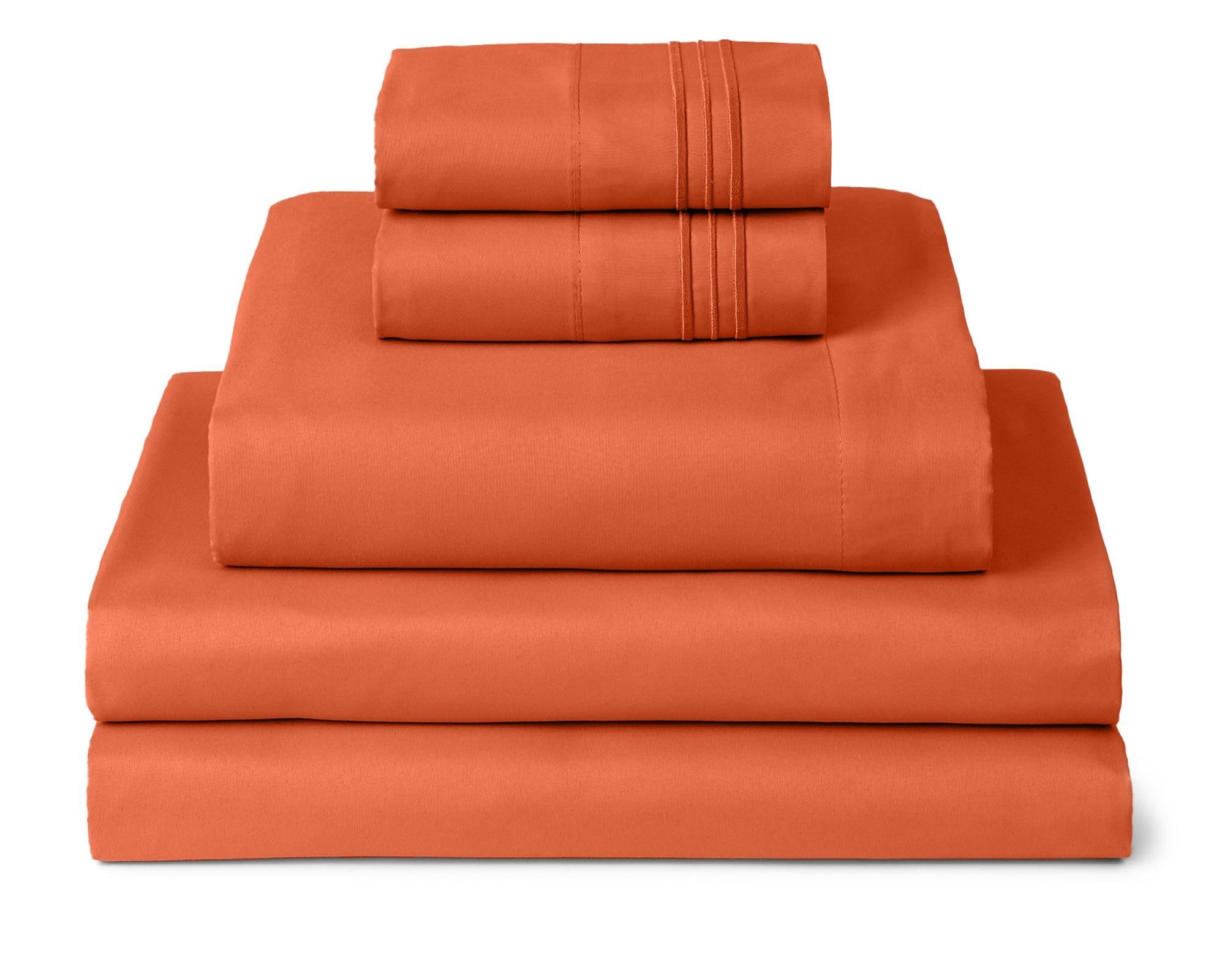 Mellanni Iconic 5-Piece, Ultra Soft Sheet Set (Split King, Poppy Orange)
