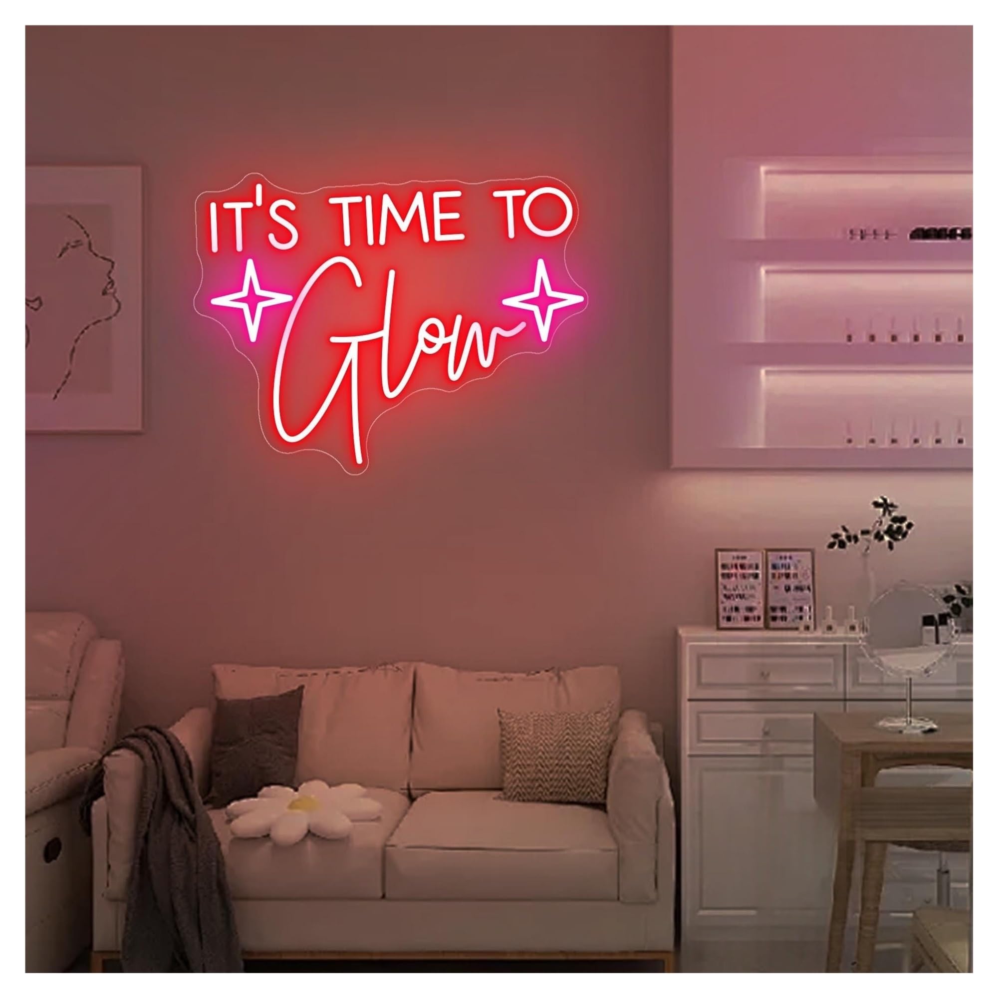 Shouxi D Sign Lamp It's Time To Glow Neon Sign, Hair Salon, Beauty Room Ecor, Spa Studio, Business Wall 45Cmx38cm/17.72Inx15in(D)