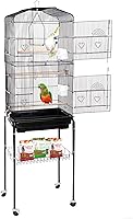 Nova Microdermabrasion 63" Detachable Rolling Bird Cage for Cockatiel, Sun Conure, Parakeet, Finch - Wrought Iron Stand, Safe 0.4" Bars