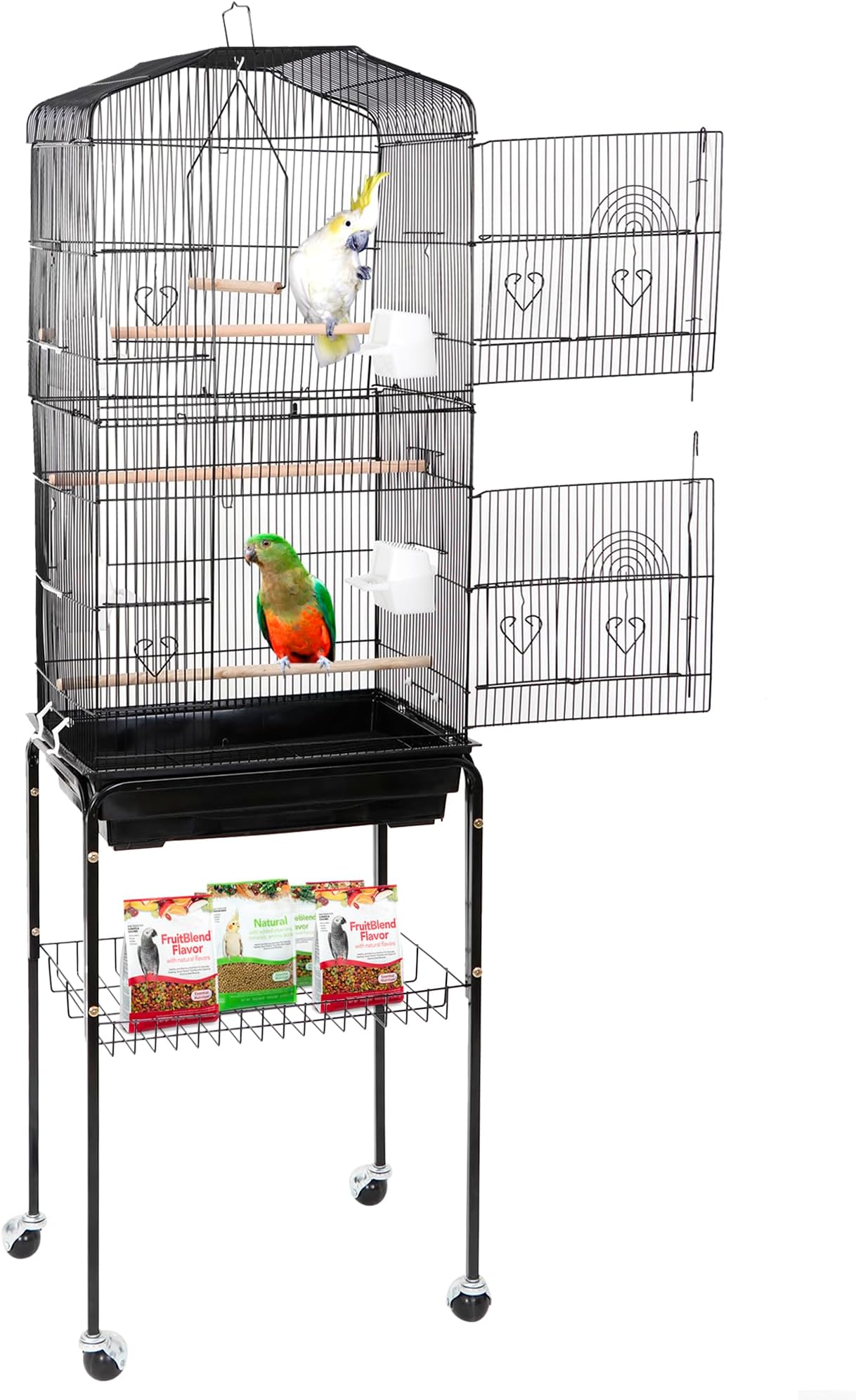 Nova Microdermabrasion 63 Inch Medium Pet Bird Cage with Detachable Rolling Wrought Iron Stand for Cockatiel, Sun Conure, Parakeet, Finch, Budgie, Lovebird, and Canary Birds