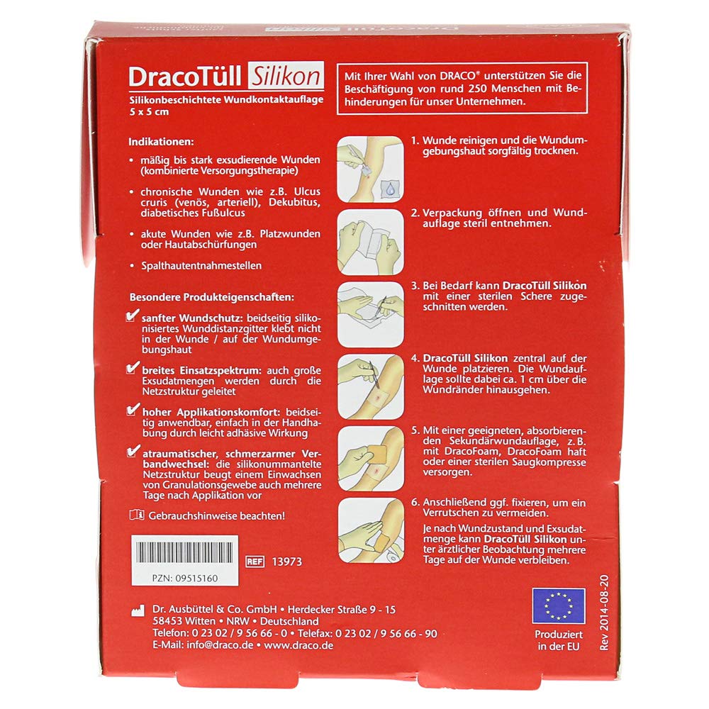 Dracotüll Sil.5x5 cm Silikonbes.Wundkont.Aufl.