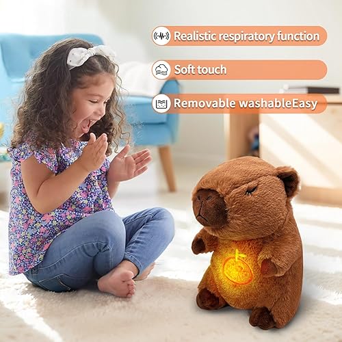 Miniatura 5 de Capybara - Animal de peluche que respira y alivia la ansiedad, con movimiento de respiración realista y luces musicales relajantes, peluches