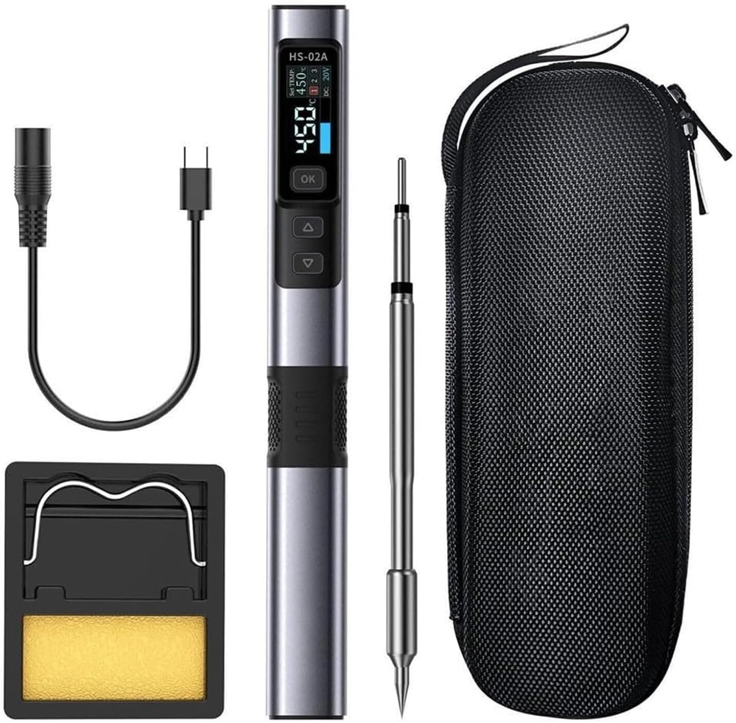 100W Soldering Iron HS-02A Portable Constant Temperature Pen with CNC Metal Shell and ESD for PROTECTION for Electronics Repair and DIY Projects(90233-package 4) .oth