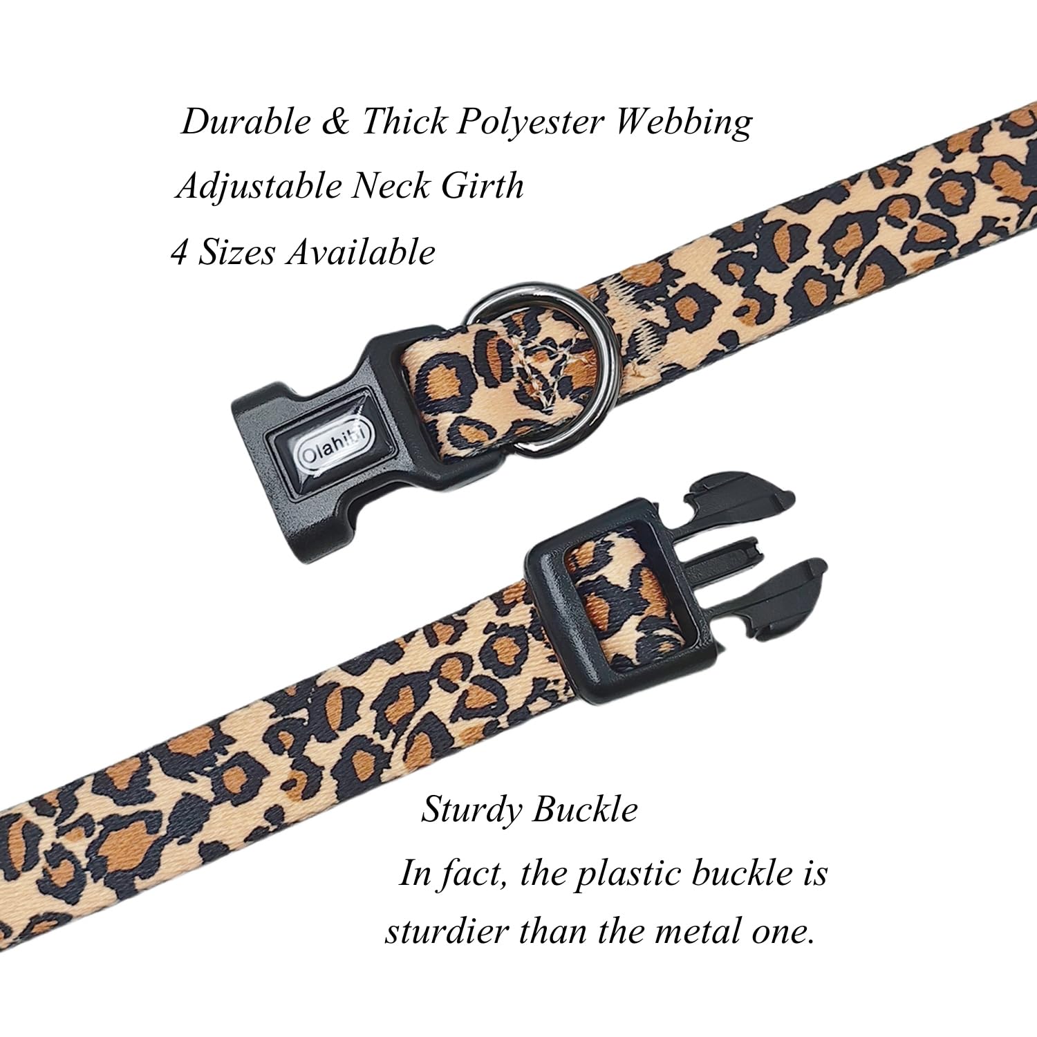 Dog Collar Leash Set, Leopard Pattern, Polyester Material, Adjustable Collar and 5ft Matching Leash, for Small Dogs.(S, Brown Leopard)