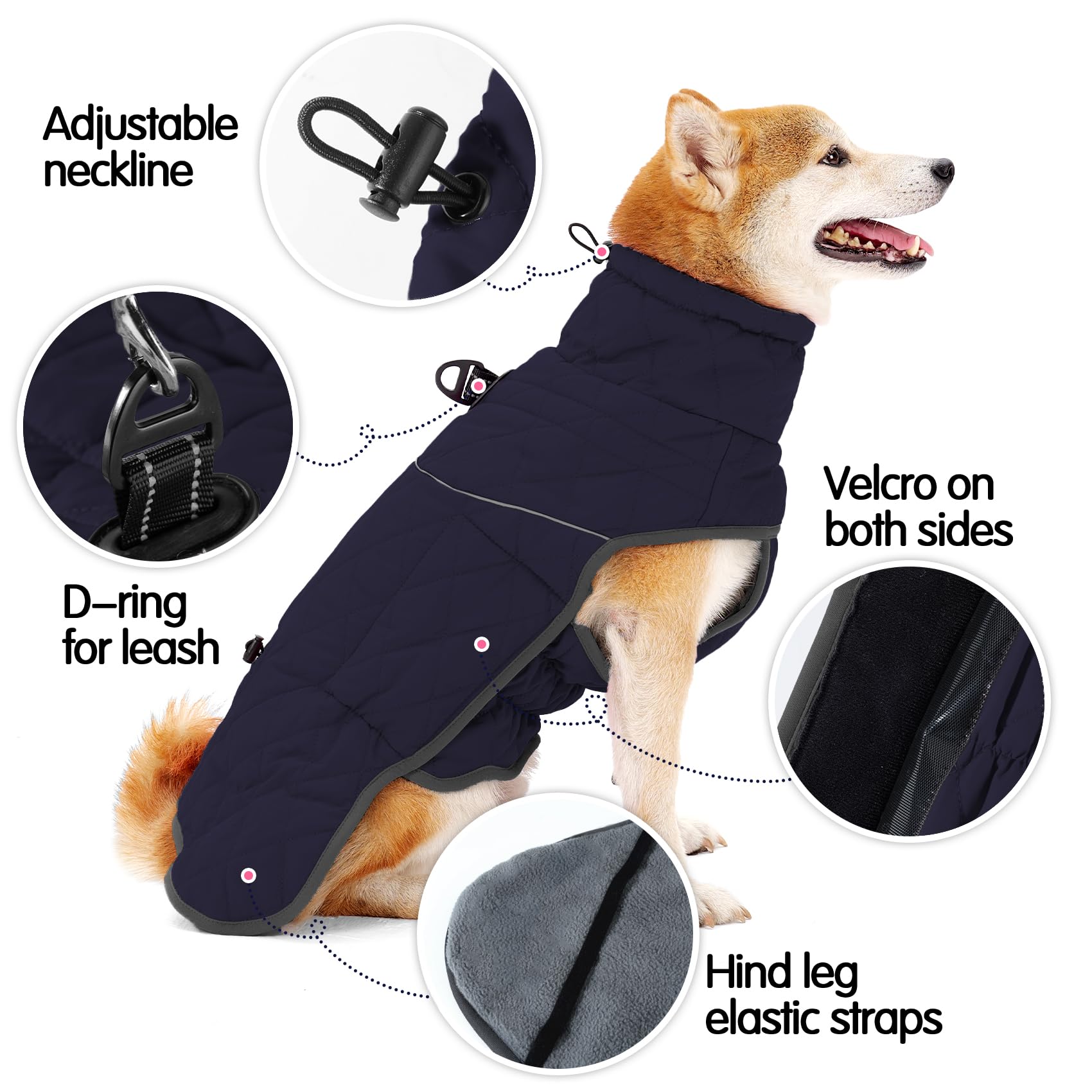 HEYWEAN Caldo cappotto per cani impermeabile Giacca invernale foderata in pile riflettente con D-Ring Cappotti e giubbotti per cani taglia piccola media grande vestiti per cani cappotto cane invernale